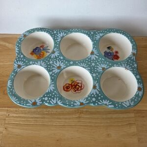 Pioneer Woman Flea Market Ceramic Muffin Pan Floral Pattern